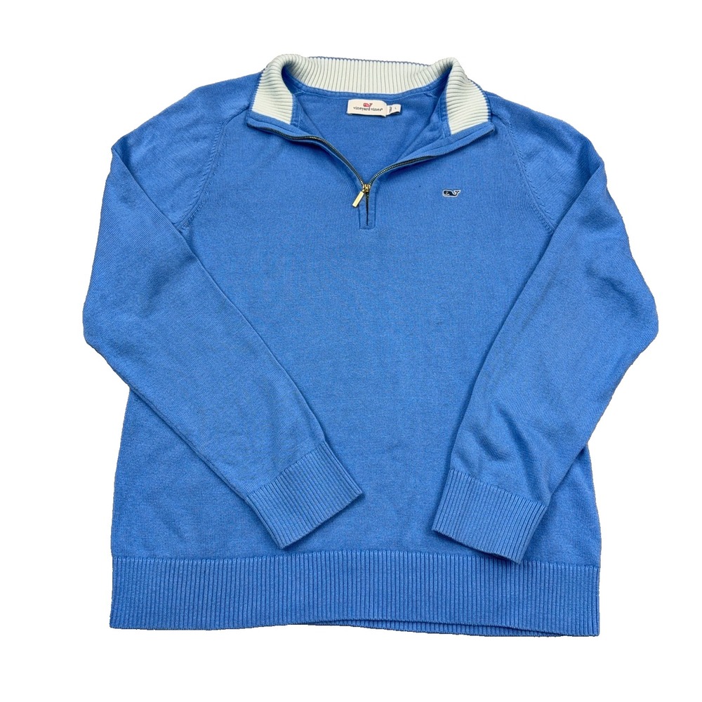 Vineyard Vines Sweater Women Large Blue Pullover Knit Quarter 1/4 Zip Whale